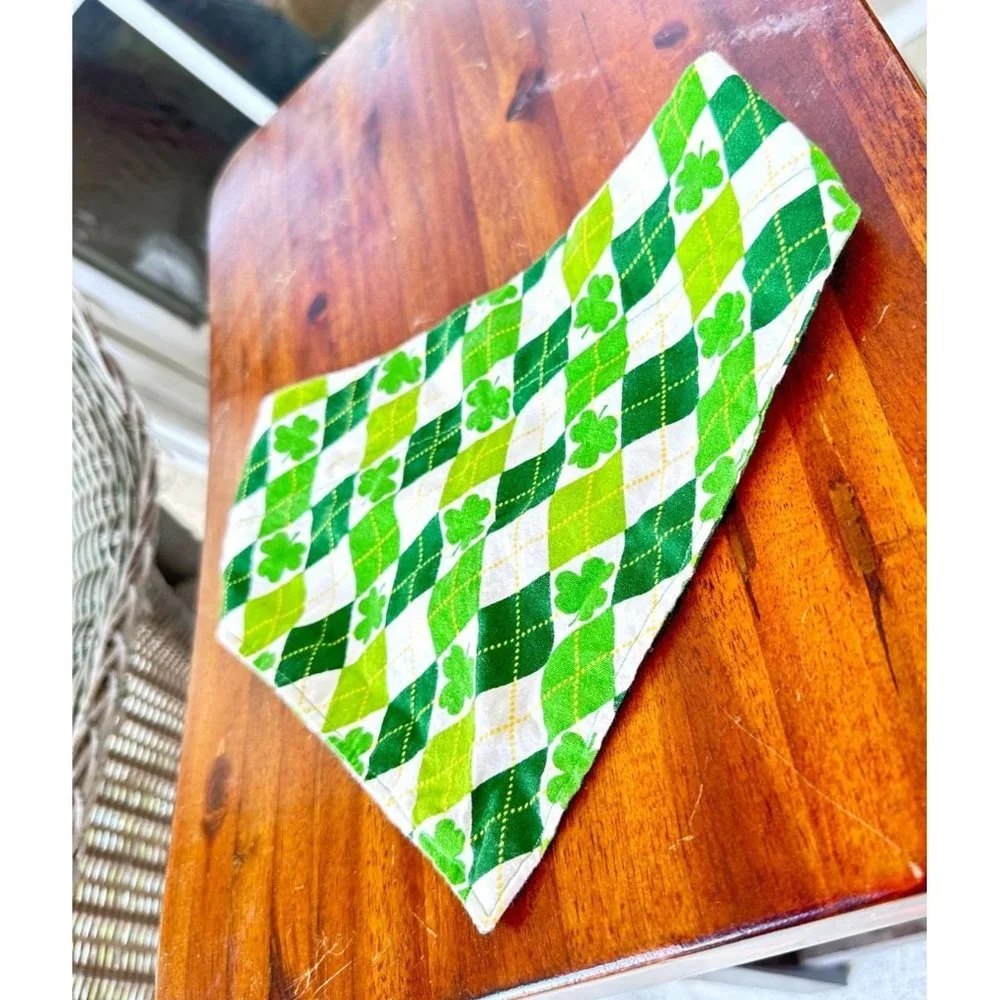 Vintage St Patrick's Day Dog Bandana Handmade Over Collar Green Shamrocks